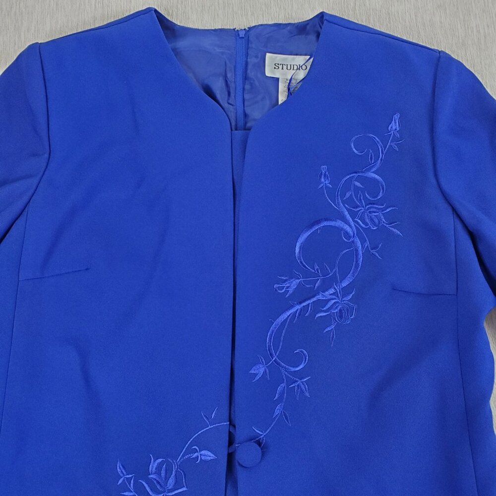 Studio one Blue Embroidered Dress And Jacket One Piece Dress Size 12 - Picture 4 of 12